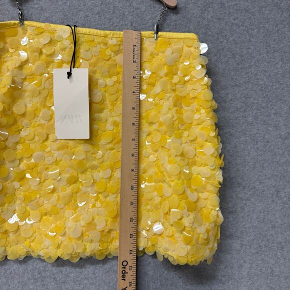 ZARA Yellow Paillette Embellished Mini Skirt Blogger Favorite Party Size S NWT - Picture 6 of 10